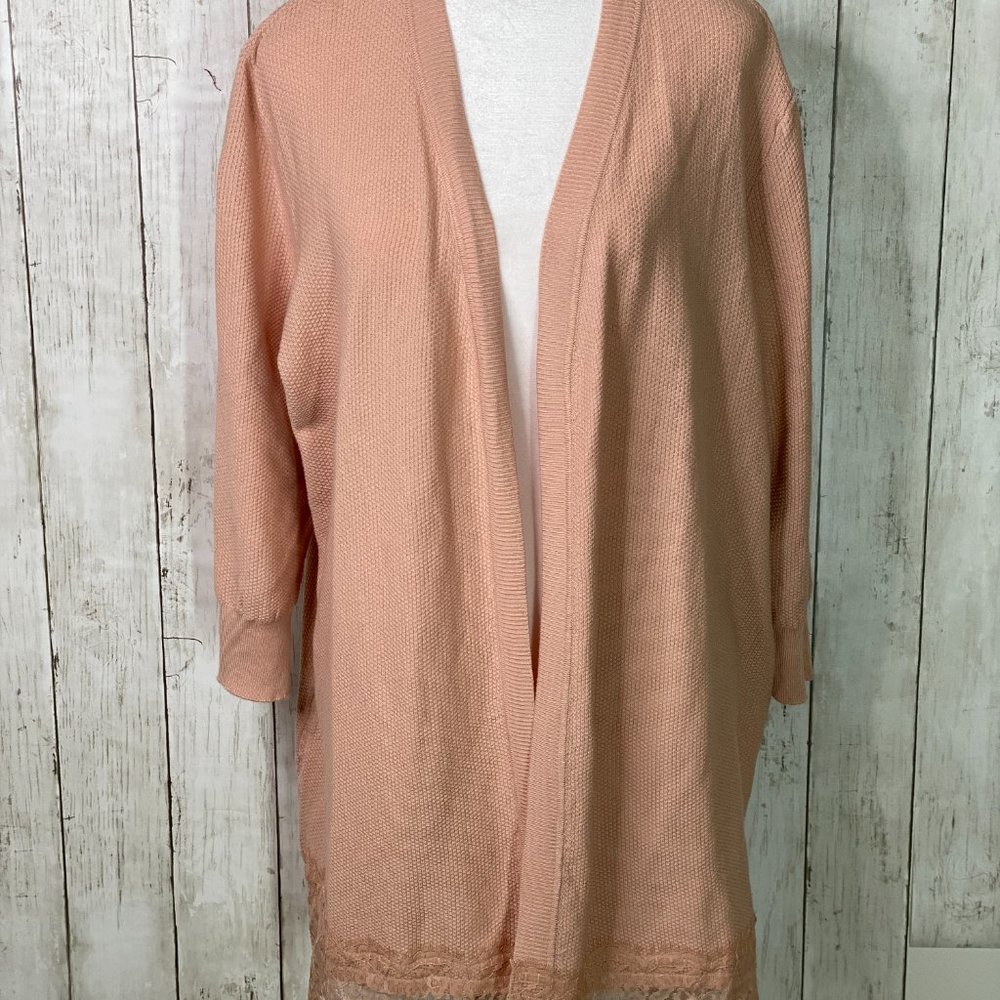 Lane Bryant open front cardigan with lace bottom detail; NWT 18/20